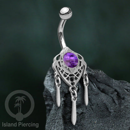 Anting Tindik Pusar/Navel Bar Stainless warna silver variasi gantungan dan Resin berwarna