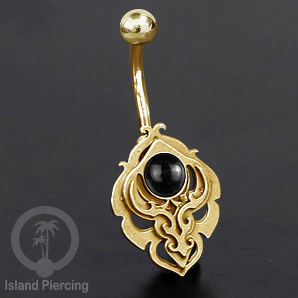 Anting Tindik Pusar/Navel Bar Stainless warna gold motif unik dengan variasi warna Resin