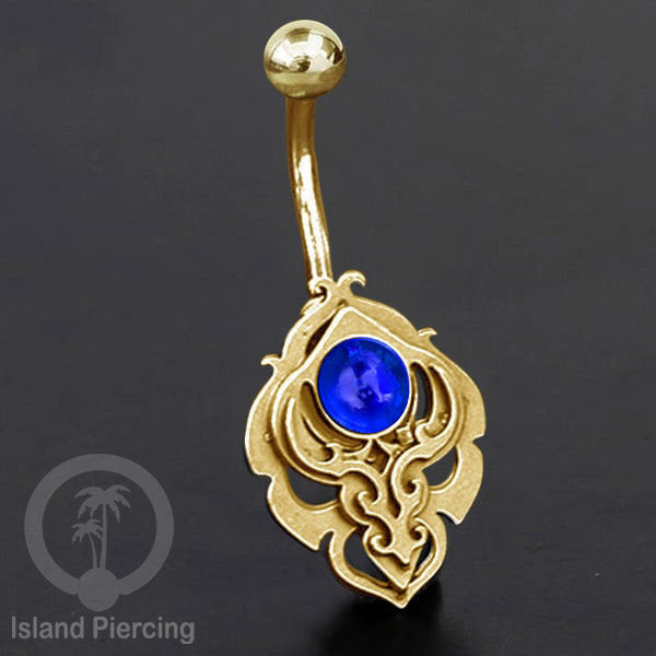 Anting Tindik Pusar/Navel Bar Stainless warna gold motif unik dengan variasi warna Resin