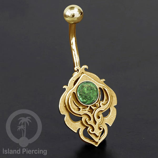Anting Tindik Pusar/Navel Bar Stainless warna gold motif unik dengan variasi warna Resin