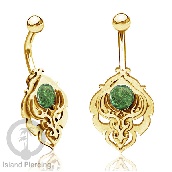 Anting Tindik Pusar/Navel Bar Stainless warna gold motif unik dengan variasi warna Resin