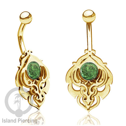Anting Tindik Pusar/Navel Bar Stainless warna gold motif unik dengan variasi warna Resin