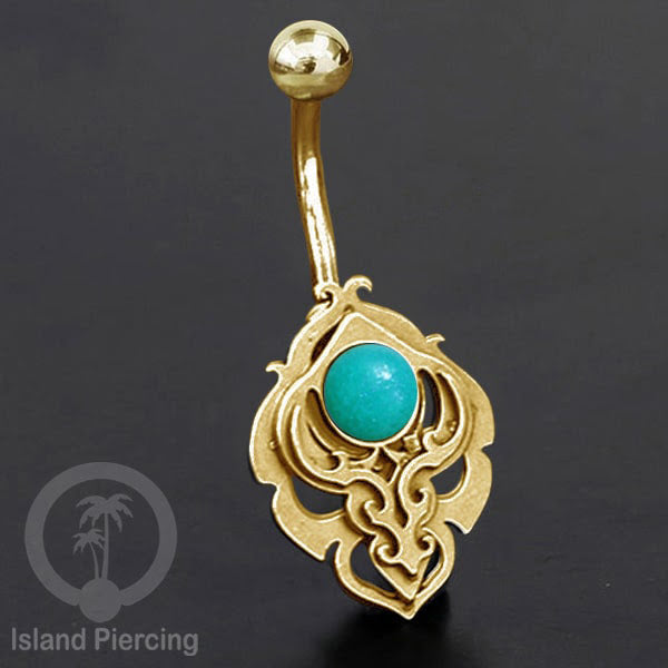 Anting Tindik Pusar/Navel Bar Stainless warna gold motif unik dengan variasi warna Resin