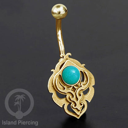 Anting Tindik Pusar/Navel Bar Stainless warna gold motif unik dengan variasi warna Resin