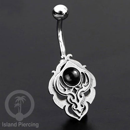 Anting Tindik Pusar/Navel Bar Stainless warna silver motif unik dengan variasi warna Resin