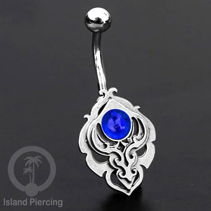 Anting Tindik Pusar/Navel Bar Stainless warna silver motif unik dengan variasi warna Resin