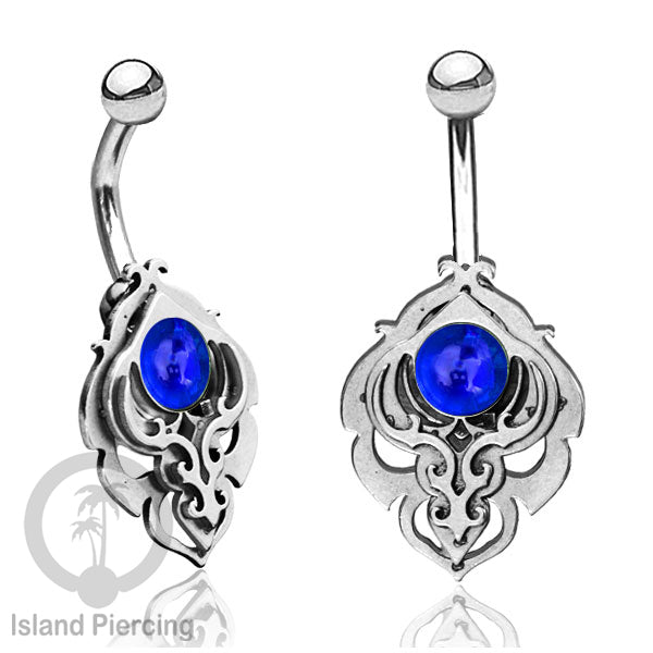 Anting Tindik Pusar/Navel Bar Stainless warna silver motif unik dengan variasi warna Resin