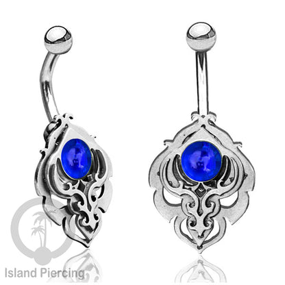 Anting Tindik Pusar/Navel Bar Stainless warna silver motif unik dengan variasi warna Resin