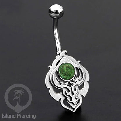 Anting Tindik Pusar/Navel Bar Stainless warna silver motif unik dengan variasi warna Resin