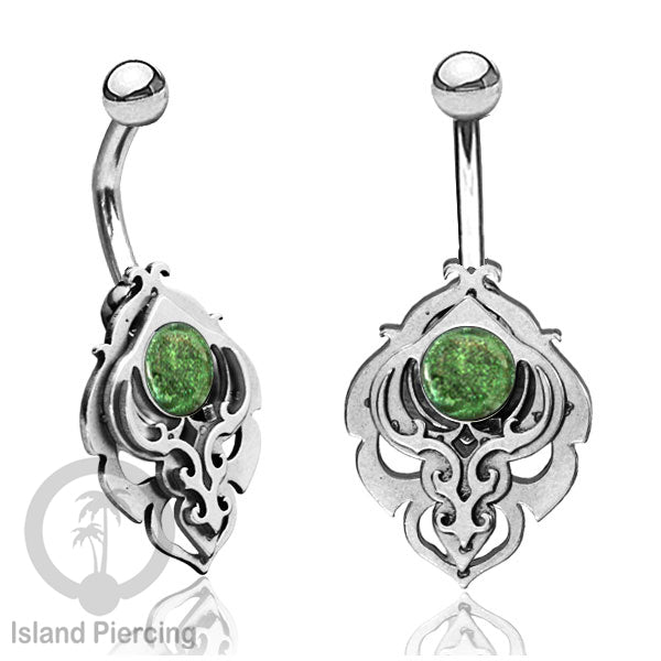 Anting Tindik Pusar/Navel Bar Stainless warna silver motif unik dengan variasi warna Resin