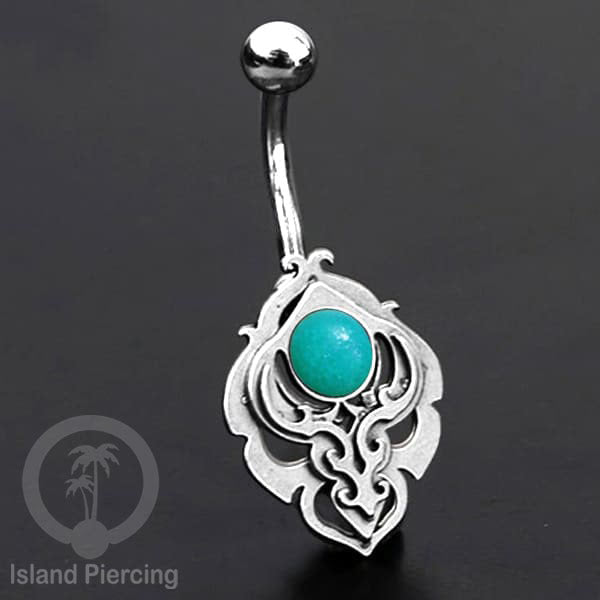 Anting Tindik Pusar/Navel Bar Stainless warna silver motif unik dengan variasi warna Resin