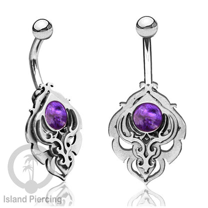 Anting Tindik Pusar/Navel Bar Stainless warna silver motif unik dengan variasi warna Resin