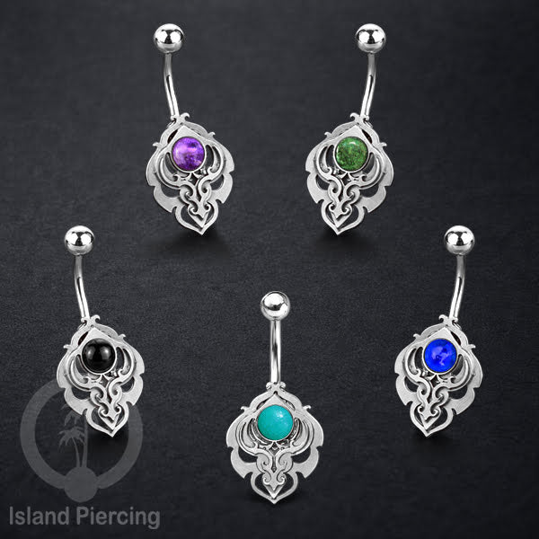 Anting Tindik Pusar/Navel Bar Stainless warna silver motif unik dengan variasi warna Resin