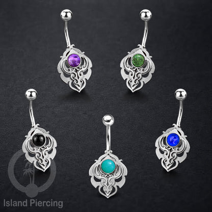 Anting Tindik Pusar/Navel Bar Stainless warna silver motif unik dengan variasi warna Resin