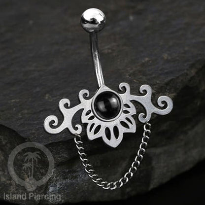 Anting Tindik Pusar/Navel Bar Stainless dengan rantai warna silver dengan variasi warna Resin