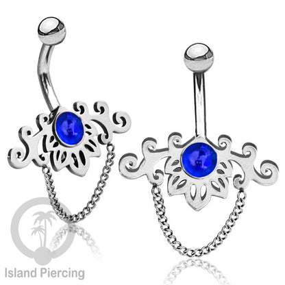 Anting Tindik Pusar/Navel Bar Stainless dengan rantai warna silver dengan variasi warna Resin