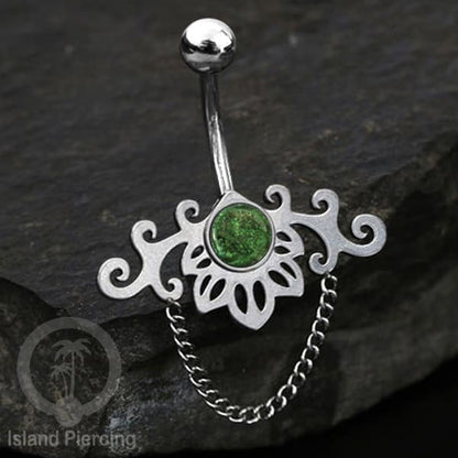Anting Tindik Pusar/Navel Bar Stainless dengan rantai warna silver dengan variasi warna Resin