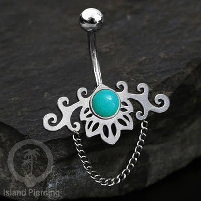 Anting Tindik Pusar/Navel Bar Stainless dengan rantai warna silver dengan variasi warna Resin