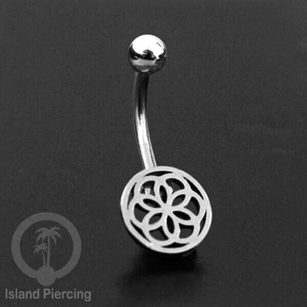 Anting Tindik Pusar Stainless Steel Navel Bar warna silver motif Mandala, Tree of Life, Flower of Life...