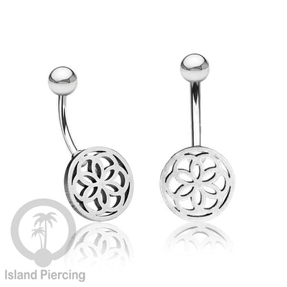 Anting Tindik Pusar Stainless Steel Navel Bar warna silver motif Mandala, Tree of Life, Flower of Life...