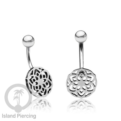 Anting Tindik Pusar Stainless Steel Navel Bar warna silver motif Mandala, Tree of Life, Flower of Life...