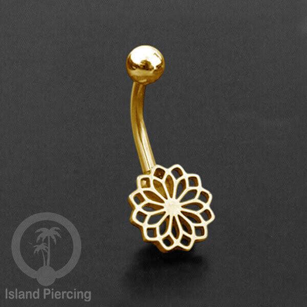 Anting Tindik Pusar Stainless Steel Navel Bar warna gold motif Mandala, Tree of Life, Flower of Life...
