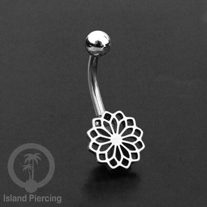 Anting Tindik Pusar Stainless Steel Navel Bar warna silver motif Mandala, Tree of Life, Flower of Life...