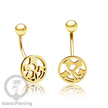 Anting Tindik Pusar Stainless Steel Navel Bar warna gold motif Peace, Spiral, Pentagram, Anarchy...