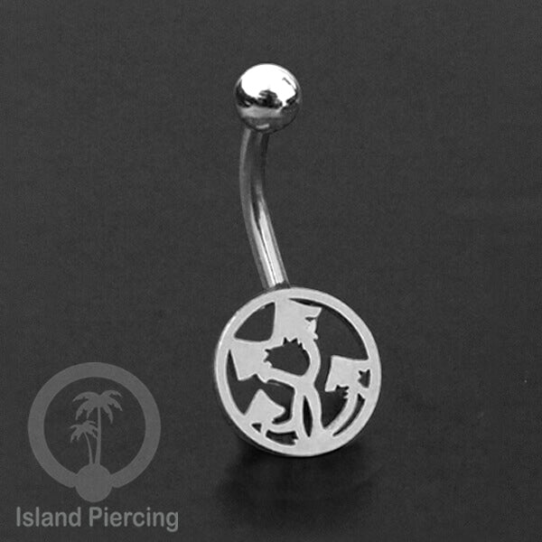 Anting Tindik Pusar Stainless Steel Navel Bar warna silver motif Peace, Spiral, Pentagram, Anarchy...