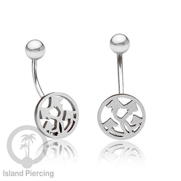 Anting Tindik Pusar Stainless Steel Navel Bar warna silver motif Peace, Spiral, Pentagram, Anarchy...