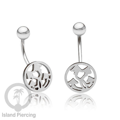 Anting Tindik Pusar Stainless Steel Navel Bar warna silver motif Peace, Spiral, Pentagram, Anarchy...