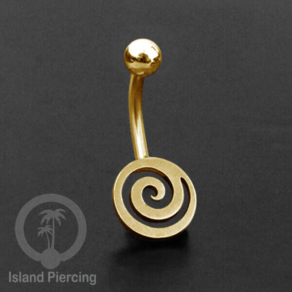 Anting Tindik Pusar Stainless Steel Navel Bar warna gold motif Peace, Spiral, Pentagram, Anarchy...
