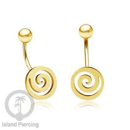 Anting Tindik Pusar Stainless Steel Navel Bar warna gold motif Peace, Spiral, Pentagram, Anarchy...