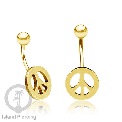 Anting Tindik Pusar Stainless Steel Navel Bar warna gold motif Peace, Spiral, Pentagram, Anarchy...