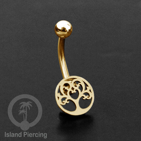 Anting Tindik Pusar Stainless Steel Navel Bar warna gold motif Mandala, Tree of Life, Flower of Life...