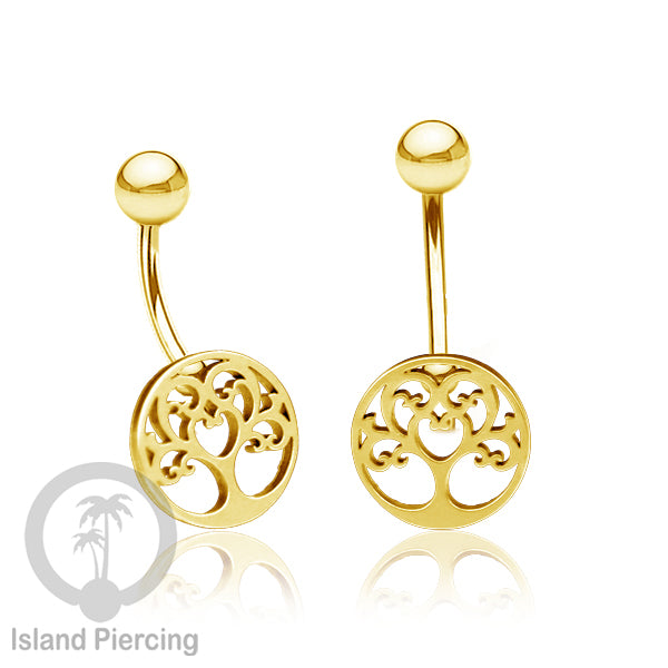 Anting Tindik Pusar Stainless Steel Navel Bar warna gold motif Mandala, Tree of Life, Flower of Life...