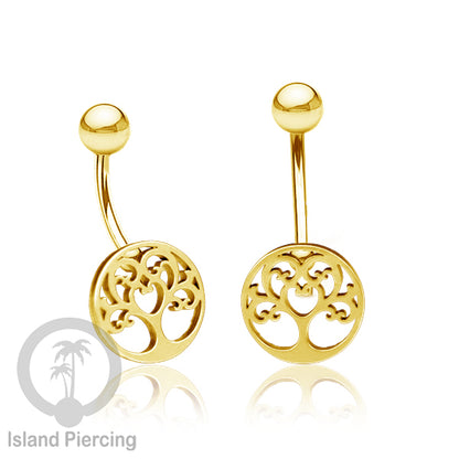 Anting Tindik Pusar Stainless Steel Navel Bar warna gold motif Mandala, Tree of Life, Flower of Life...