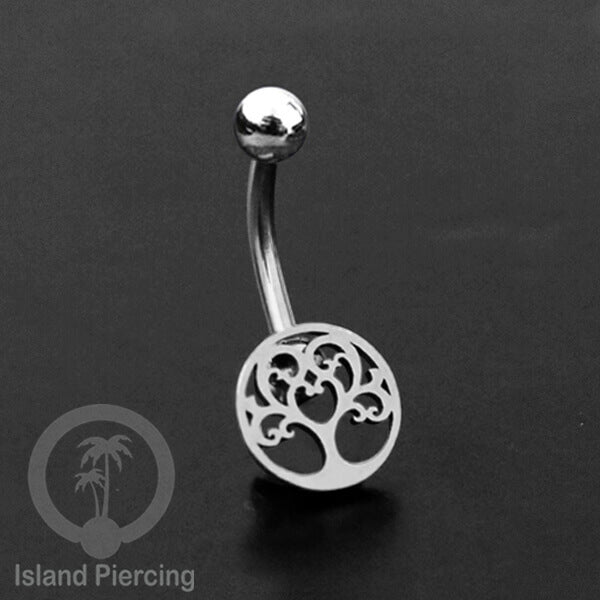Anting Tindik Pusar Stainless Steel Navel Bar warna silver motif Mandala, Tree of Life, Flower of Life...