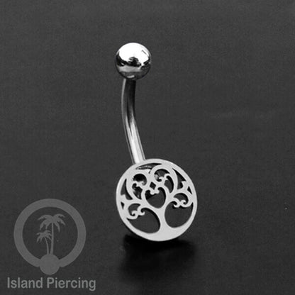 Anting Tindik Pusar Stainless Steel Navel Bar warna silver motif Mandala, Tree of Life, Flower of Life...
