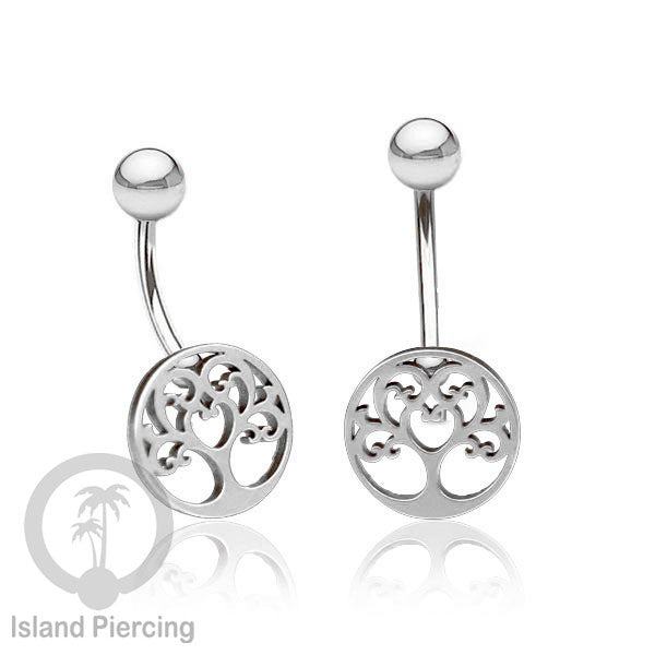 Anting Tindik Pusar Stainless Steel Navel Bar warna silver motif Mandala, Tree of Life, Flower of Life...