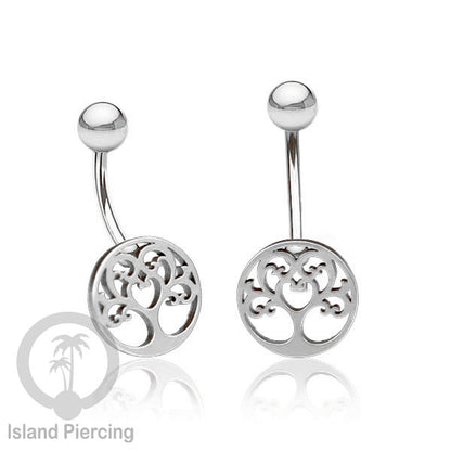 Anting Tindik Pusar Stainless Steel Navel Bar warna silver motif Mandala, Tree of Life, Flower of Life...