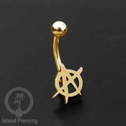 Anting Tindik Pusar Stainless Steel Navel Bar warna gold motif Peace, Spiral, Pentagram, Anarchy...