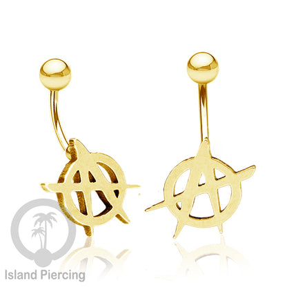 Anting Tindik Pusar Stainless Steel Navel Bar warna gold motif Peace, Spiral, Pentagram, Anarchy...
