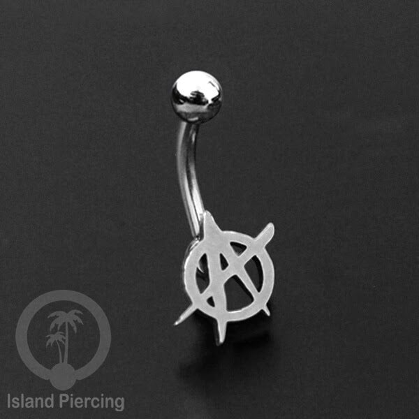 Anting Tindik Pusar Stainless Steel Navel Bar warna silver motif Peace, Spiral, Pentagram, Anarchy...