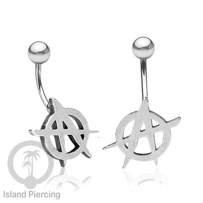 Anting Tindik Pusar Stainless Steel Navel Bar warna silver motif Peace, Spiral, Pentagram, Anarchy...