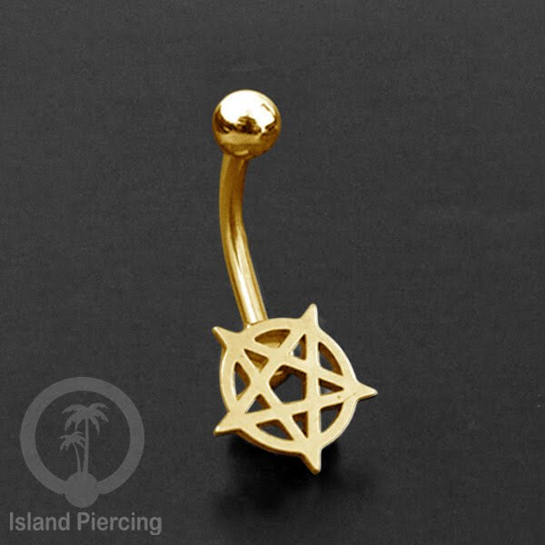Anting Tindik Pusar Stainless Steel Navel Bar warna gold motif Peace, Spiral, Pentagram, Anarchy...