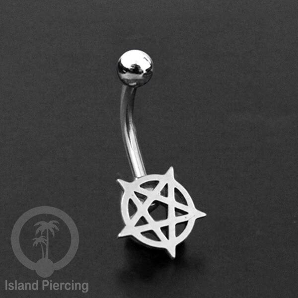 Anting Tindik Pusar Stainless Steel Navel Bar warna silver motif Peace, Spiral, Pentagram, Anarchy...