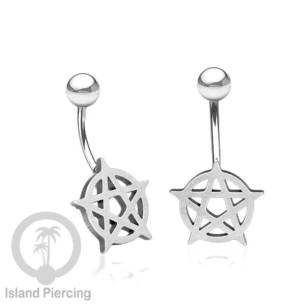 Anting Tindik Pusar Stainless Steel Navel Bar warna silver motif Peace, Spiral, Pentagram, Anarchy...