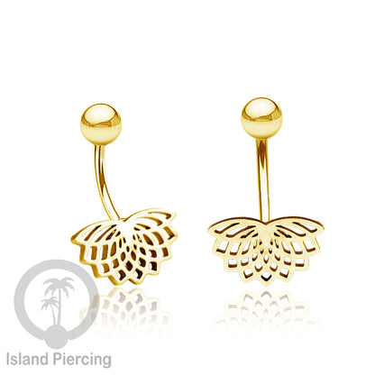 Anting Tindik Pusar Stainless Steel Navel Bar warna gold motif Mandala, Tree of Life, Flower of Life...