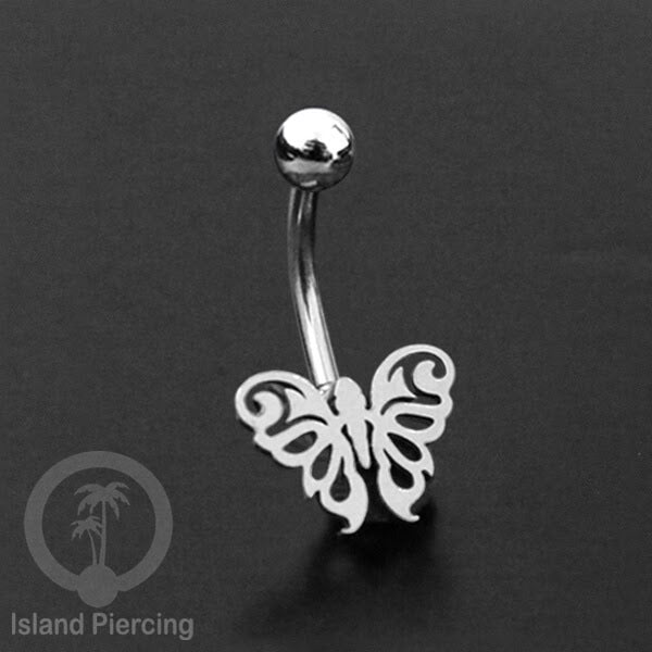 Anting Tindik Pusar Stainless Steel Navel Bar warna silver motif Buddha, Lotus, Kupu Kupu, Bunga...